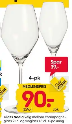 Rusta Glass Neela, Medlemspris tilbud