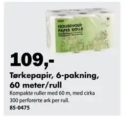Biltema Tørkepapir, 6-pakning, 60 meter/rull tilbud