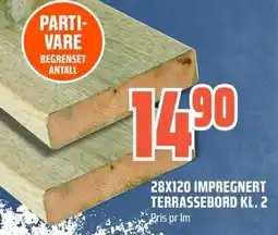 Obs Bygg 28x120 Impregnert terrassebord kl. 2 tilbud