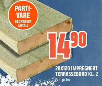 28x120 Impregnert terrassebord kl. 2