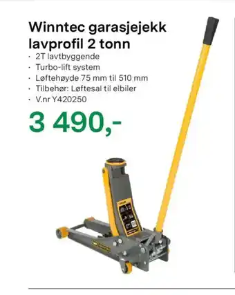Winntec garasjejekk lavprofil 2 tonn