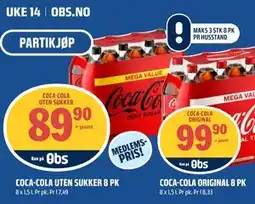 Coop Obs COCA-COLA UTEN SUKKER 8 PK, Medlemspris tilbud