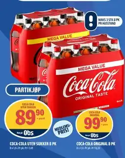Coop Obs COCA-COLA UTEN SUKKER 8 PK, Medlemspris tilbud