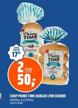 Coop Obs COOP PRIME TIME BURGER-/PØLSEBRØD tilbud