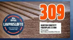 Obs Bygg HUNTON VINDTETT FIBERPLATE 12 MM tilbud