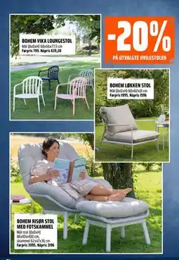 Obs Bygg 20% PÅ UTVALGTE HVILESTOLER tilbud