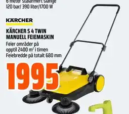 Obs Bygg KÄRCHER S 4 TWIN MANUELL FEIEMASKIN tilbud