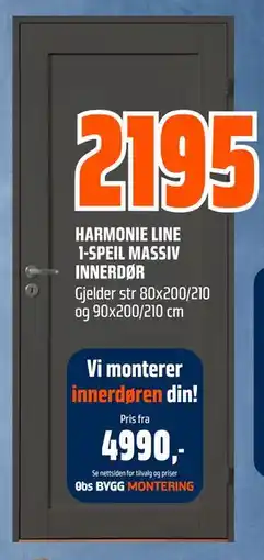 Obs Bygg HARMONIE LINE 1-SPEIL MASSIV INNERDØR tilbud