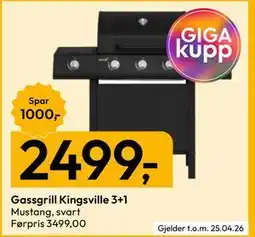 Gigaboks Gassgrill Kingsville 3+1 tilbud