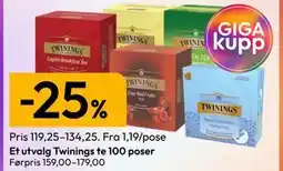Gigaboks Et utvalg Twinings te 100 poser tilbud