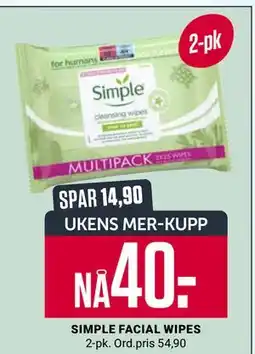 Europris SIMPLE FACIAL WIPES, App-pris tilbud