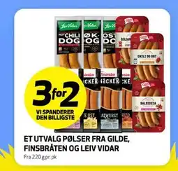 Bunnpris ET UTVALG PØLSER FRA GILDE, FINSBRÅTEN OG LEIV VIDAR tilbud