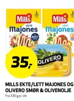 Bunnpris Mills ekte/lett majones og olivero smør & olivenolje tilbud
