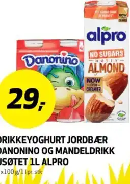 Bunnpris Danonino og mandeldrikk usøtetalpro tilbud