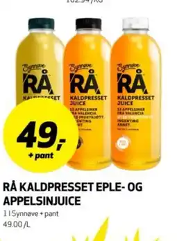 Bunnpris Rå kaldpresset eple- og appelsinjuice tilbud