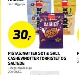 Bunnpris Pistasjnøtter søt & salt, cashewnøtter tørristet og saltede tilbud