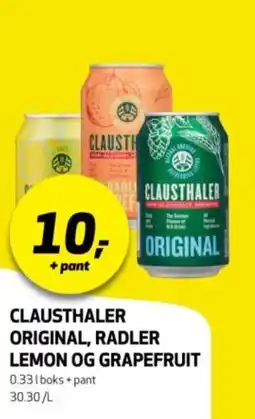 Bunnpris Clausthaler original, radler lemon og grapefruit tilbud