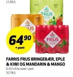 Bunnpris Farris frus bringebær, eple & kiwi og mandarin & mango tilbud