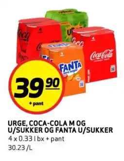 Bunnpris Urge, coca-cola m og u/sukker og fanta u/sukker tilbud