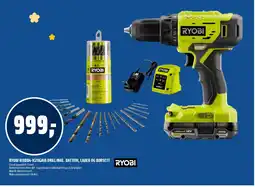Coop Obs Ryobi r18dd4-1c20ga18 drill inkl. batteri, lader og borsett tilbud
