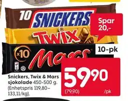 Rusta Snickers, Twix & Mars sjokolade tilbud