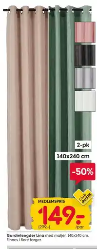 Rusta Gardinlengder Lina, Medlemspris tilbud