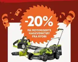 Byggmakker 20% PÅ MOTORISERTE HAGEVERKTØY FRA RYOBI tilbud