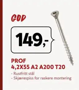 Byggmakker PROF 4,2X55 A2 A200 T20 tilbud