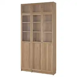 IKEA Billy / oxberg Bokhylle overhylle/panel/glassdører, eikemønstret/klart glass, 120x30x237 cm tilbud