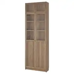 IKEA Billy / oxberg Bokhylle med glassdører, eikemønstret/klart glass, 80x30x237 cm tilbud