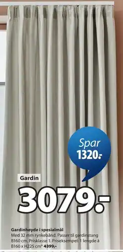 JYSK Gardinhøyde i spesialmål tilbud