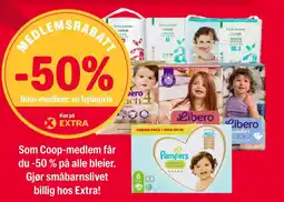 Coop Extra Som coop-medlem får du -50% på alle bleier. gjør småbarnslivet billig hos extra! tilbud