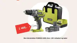 Montér Bor-/skrutrekker R18DD3-120S one+ 18v m/batteri og lader tilbud