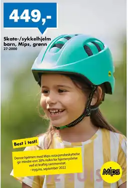 Biltema Skate-/sykkelhjelm barn, Mips, grønn tilbud