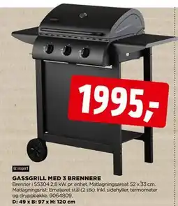 jem & fix GASSGRILL MED 3 BRENNERE tilbud