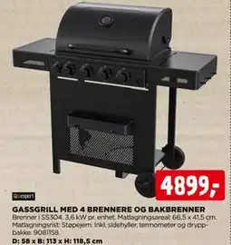 jem & fix GASSGRILL MED 4 BRENNERE OG BAKBRENNER tilbud