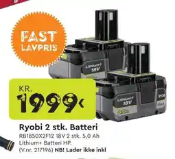 Mekk RYOBI 2 stk. Batteri tilbud