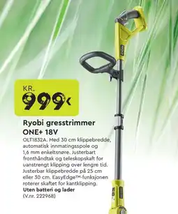 Mekk RYOBI Gresstrimmer ONE+ 18V R tilbud