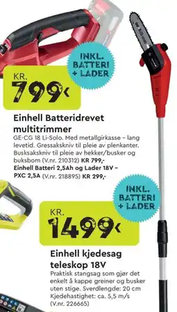 Mekk EINHELL Kjedesag teleskop 18V tilbud