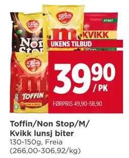 Meny Toffin/Non Stop/M/ Kvikk lunsj biter tilbud