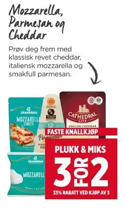 Meny Mozzarella, Parmesan og Cheddar tilbud