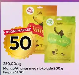 Gigaboks Mango/Ananas med sjokolade 200 g tilbud