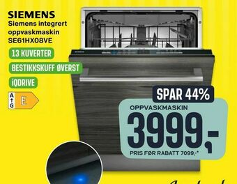 Skousen Siemens integrert oppvaskmaskin SE61HX08VE tilbud