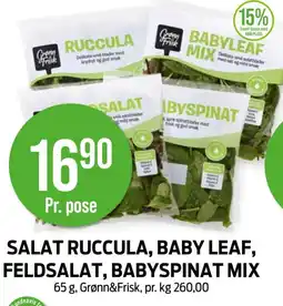 Kiwi Grønn&Frisk Salat ruccula, baby leaf, feldsalat, babyspinat mix tilbud