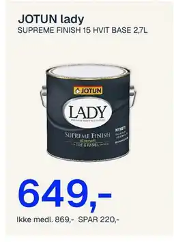 Jernia JOTUN lady SUPREME FINISH 15 HVIT BASE tilbud