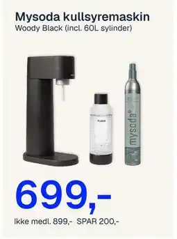 Jernia Mysoda kullsyremaskin Woody Black (incl. 60L sylinder) tilbud