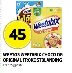 Bunnpris WEETOS WEETABIX CHOCO OG ORIGINAL FROKOSTBLANDING tilbud
