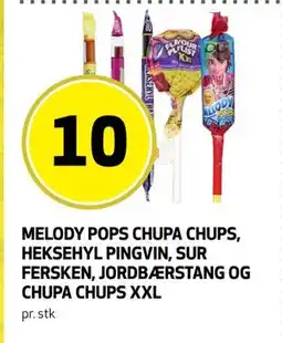 Bunnpris MELODY POPS CHUPA CHUPS, HEKSEHYL PINGVIN, SUR FERSKEN, JORDBÆRSTANG OG CHUPA CHUPS XXL tilbud