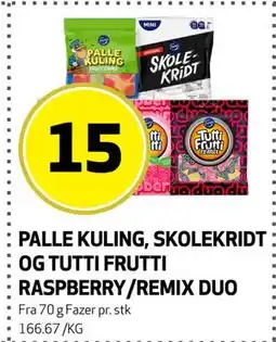 Bunnpris PALLE KULING, SKOLEKRIDT OG TUTTI FRUTTI RASPBERRY/REMIX DUO tilbud