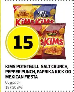 Bunnpris KIMS POTETGULL SALT CRUNCH, PEPPER PUNCH, PAPRIKA KICK OG MEXICAN FIESTA tilbud
